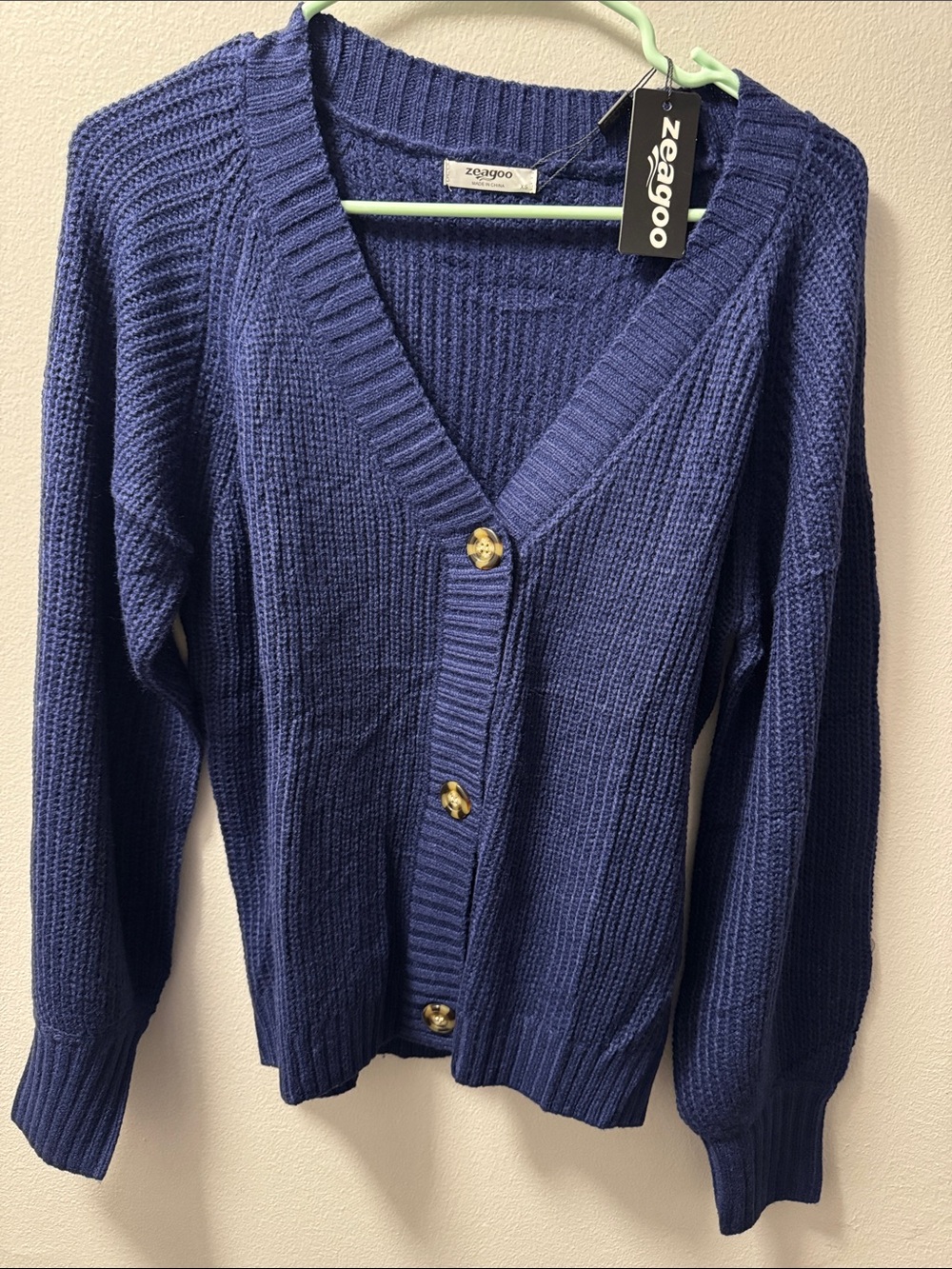 zeagoo Deep Blue V-Neck Ribbed Button Cardigan